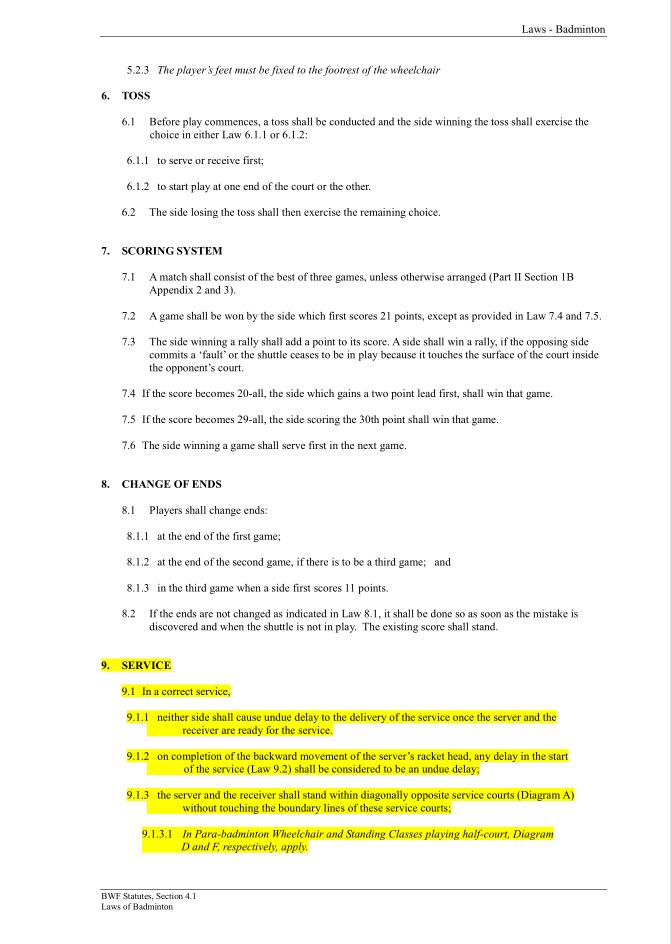 BWF Statutes, Section 4.1